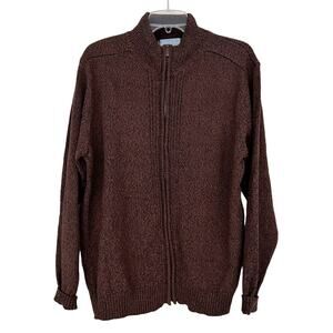 Oscar De La Renta Brown Full Zip Knit Sweater Sz L